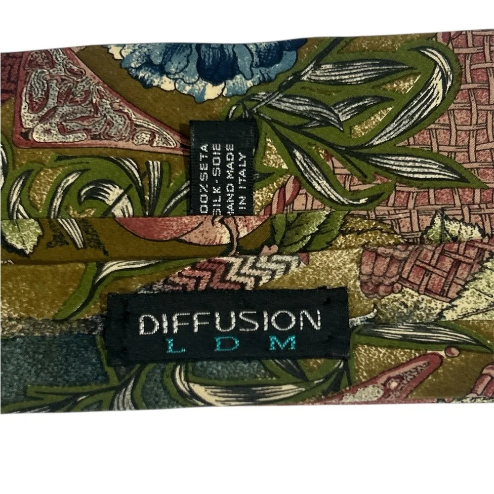 Diffusion LDM Italy 100% Silk Tie Arts & Crafts Botanical Fruit Mosaic‎ Print